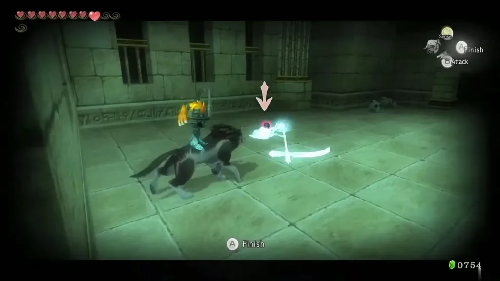 Wolf Link and Midna striking a Poe in the stone hall Wolf Link and Midna striking a Poe in the stone hall
