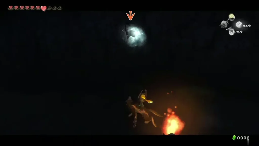 Wolf Link with Midna on his back attacking a glowing Poe Wolf Link with Midna on his back attacking a glowing Poe