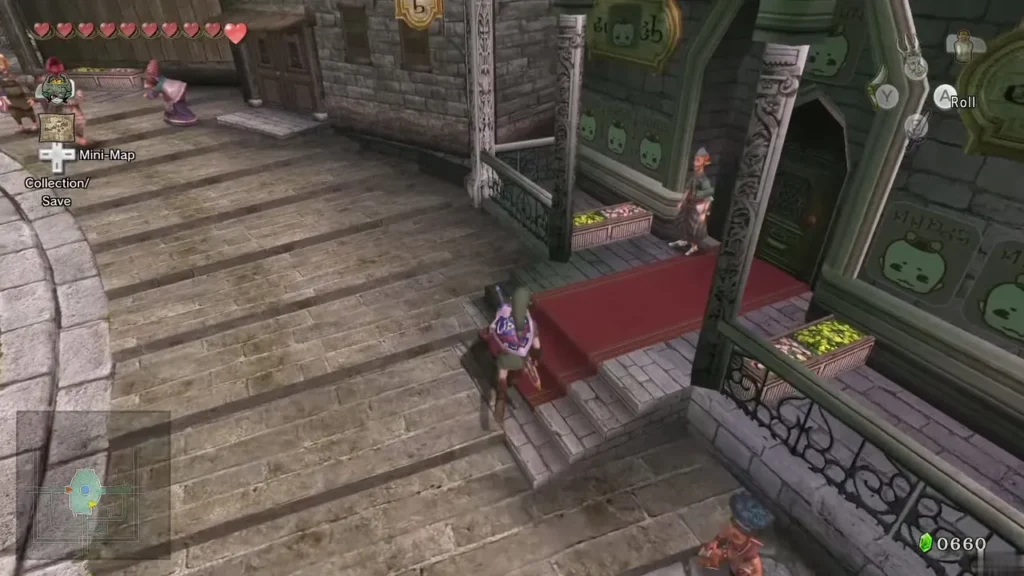 The shop guard at the arched door greeting Link with Welcome once his boots are polished The shop guard at the arched door greeting Link with Welcome once his boots are polished