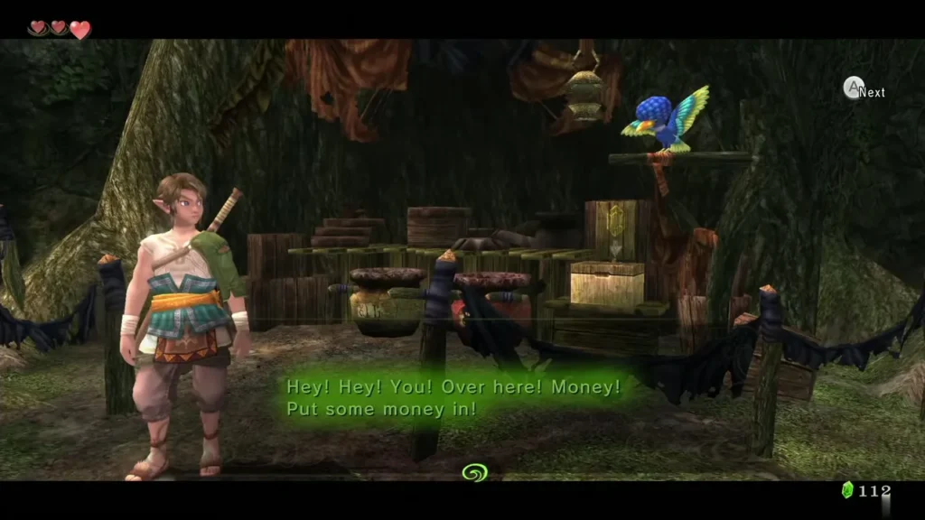 Trill the bird telling Link to put some money in at the stall Trill the bird telling Link to put some money in at the stall