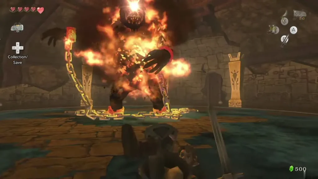 Fyrus burning in flames among the chains in the Goron Mines chamber Fyrus burning in flames among the chains in the Goron Mines chamber