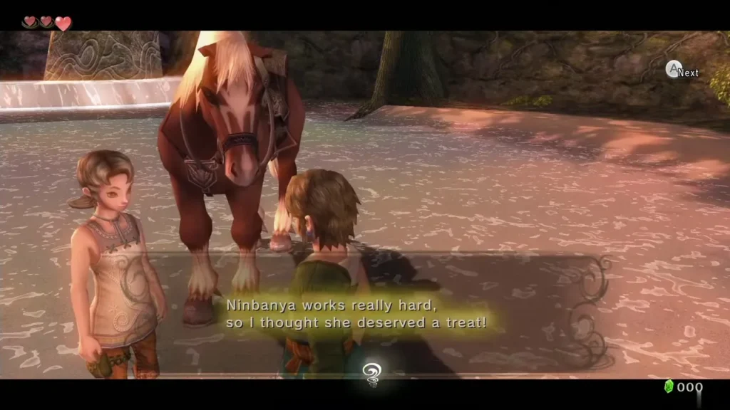 Ilia talking with Link beside Epona at Ordon Spring Ilia talking with Link beside Epona at Ordon Spring