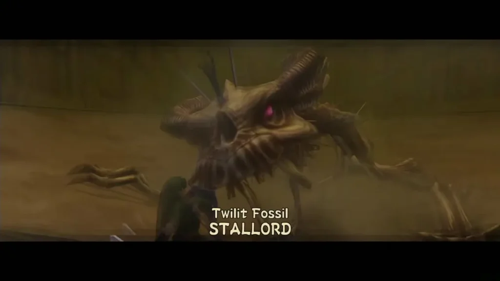 Stallord's name card appears over the Twilit Fossil as it attacks Link Stallord's name card appears over the Twilit Fossil as it attacks Link
