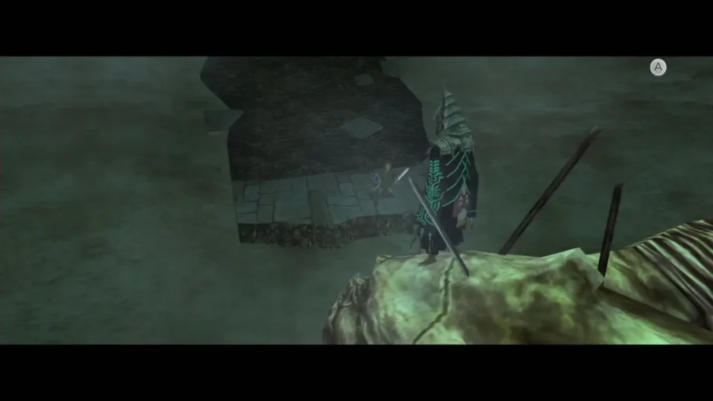 Zant stands on a broken rock while Link watches from the Stallord arena Zant stands on a broken rock while Link watches from the Stallord arena
