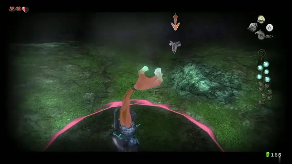 Wolf Link dashes into a rock wall, its attack arc glowing pink