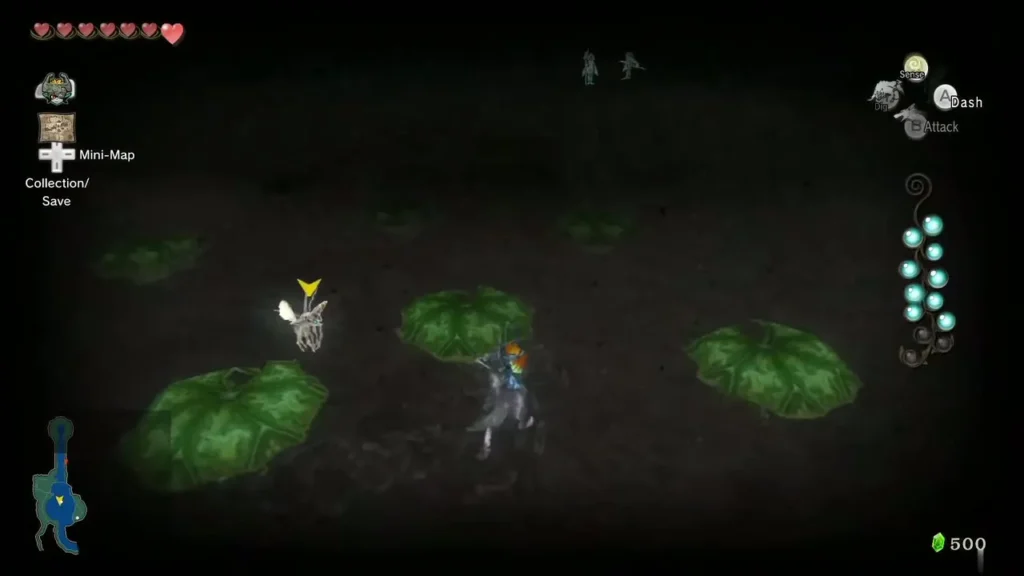 Link as Wolf beside a glowing insect near the lily pads in the pond