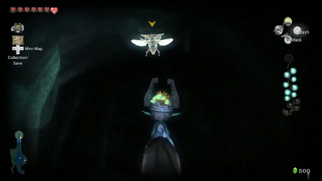 Insect glowing high on the cave wall above Link in Zora's Domain