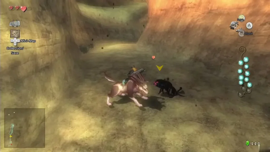 Wolf Link beside a Shadow Insect on the rocky ground of Death Mountain