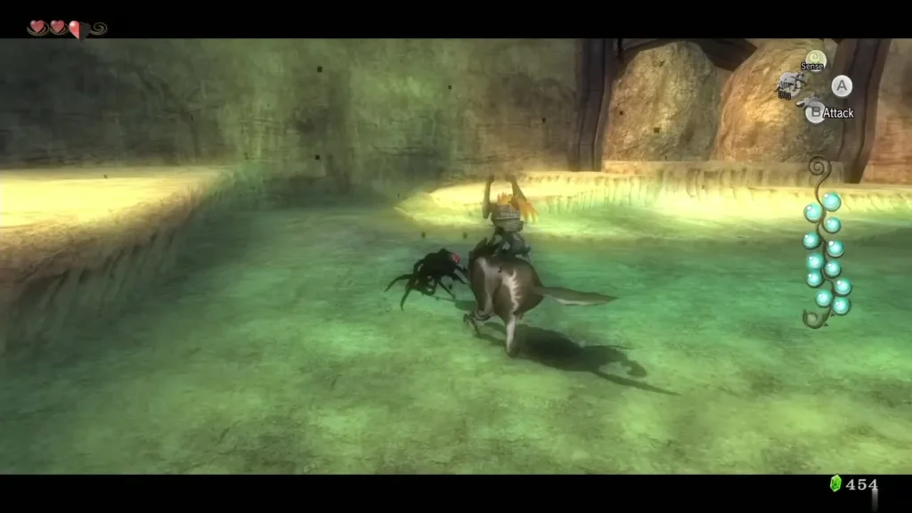 Wolf Link facing a Shadow Insect on the floor of the Death Mountain arena