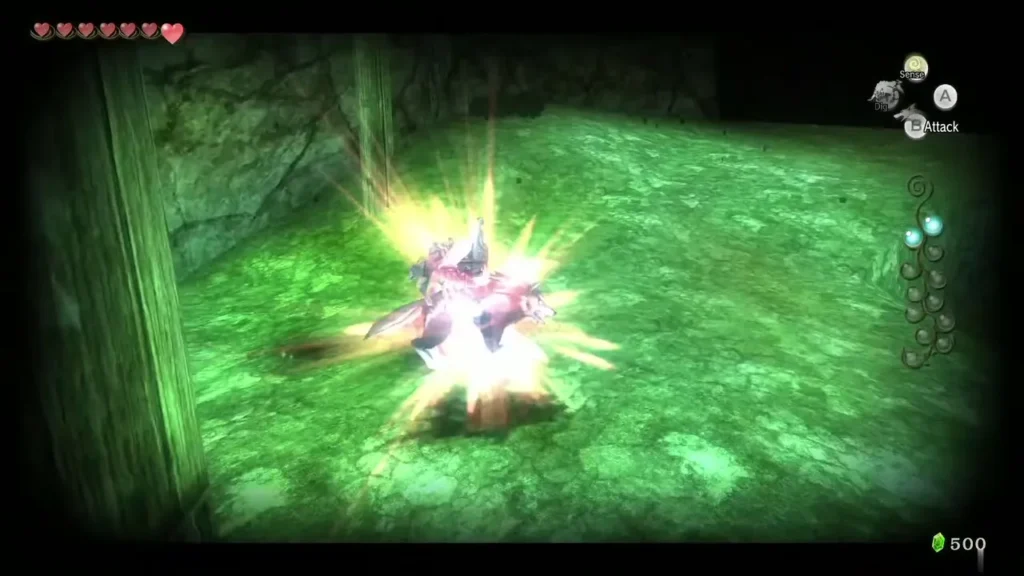 Wolf Link striking a Shadow Insect at the far end of the lake
