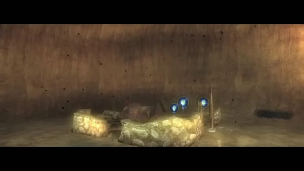 Three glowing Tears of Light lie in the rubble after the fire dies down