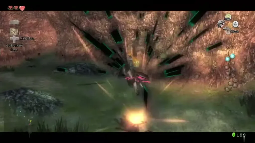 Wolf Link lunges into a burst of dark spikes beside the north path