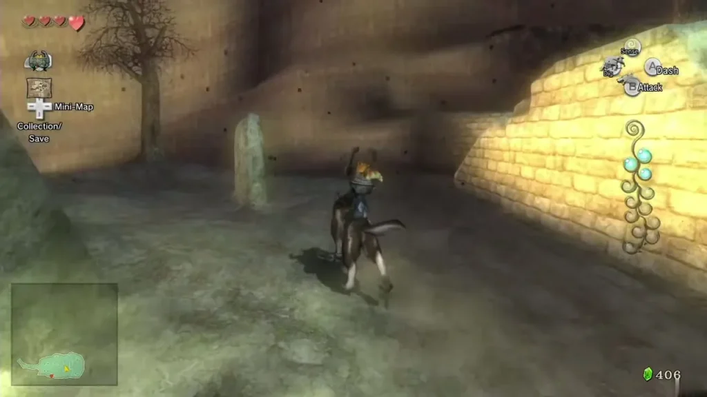 Wolf Link crossing the graveyard after leaving the cellar