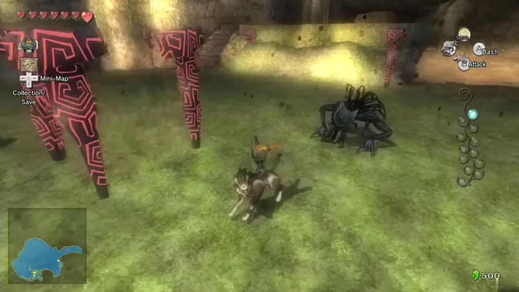 Wolf Link fighting Shadow Beasts in the grassy western field