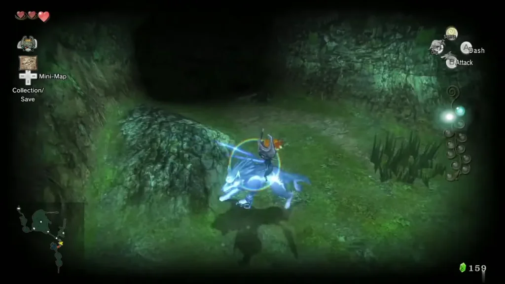 Wolf Link attacking a glowing Twilight Insect in the Faron twilight Wolf Link attacking a glowing Twilight Insect in the Faron twilight