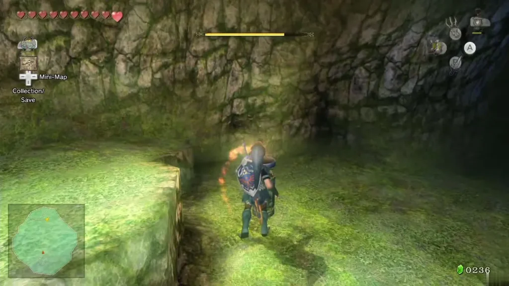 Link lighting a torch in the barn cave Link lighting a torch in the barn cave
