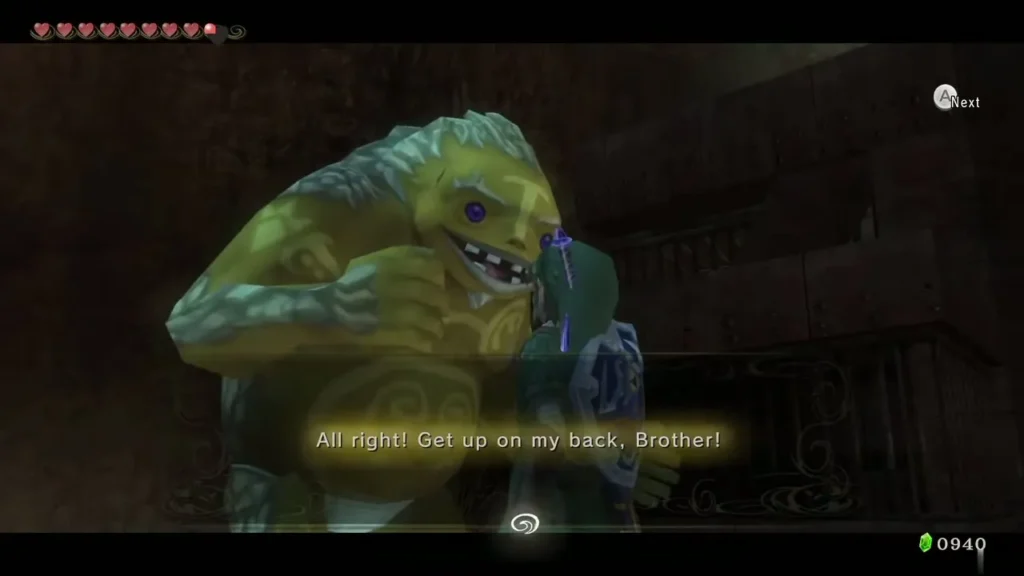 A Goron on the Death Mountain trail inviting Link to climb on his back A Goron on the Death Mountain trail inviting Link to climb on his back
