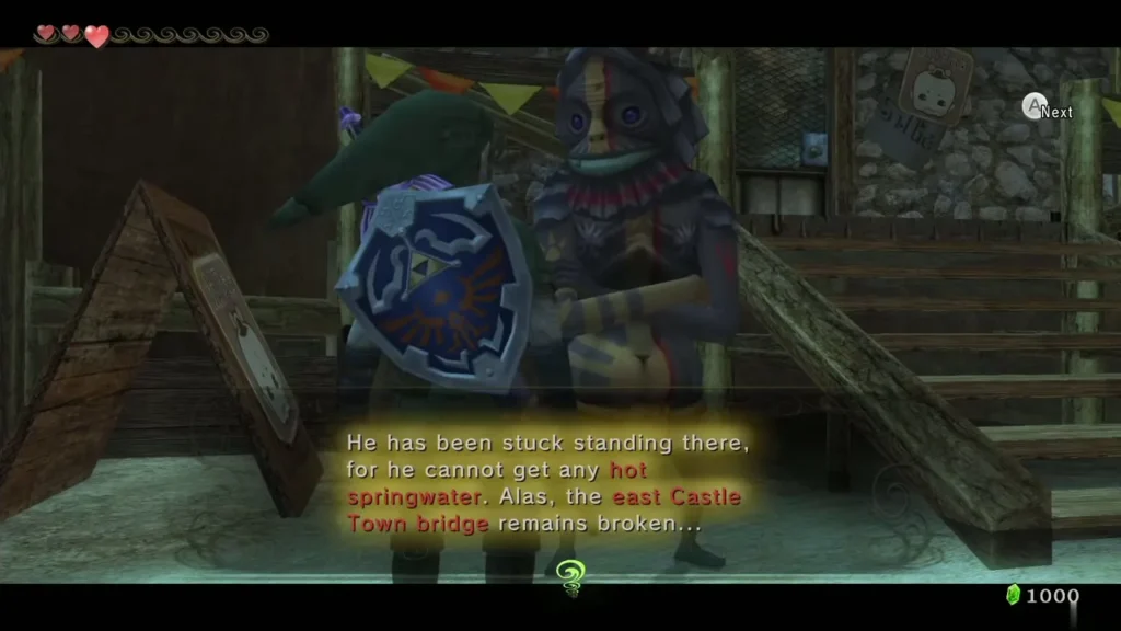 Gor Liggs outside Malo Mart explaining the Goron stuck at the broken east bridge Gor Liggs outside Malo Mart explaining the Goron stuck at the broken east bridge