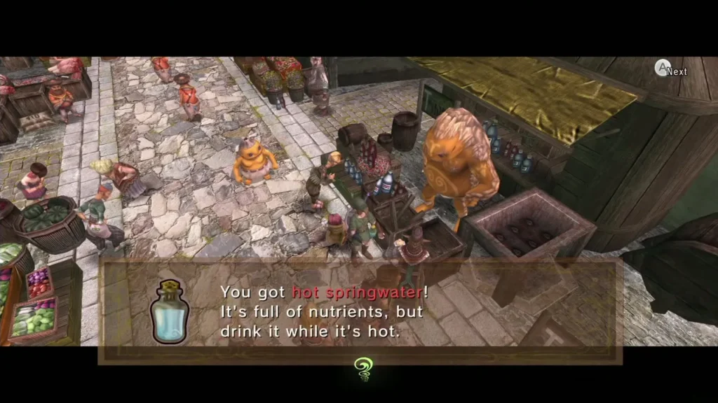 The You got hot springwater message after filling a bottle in Castle Town The You got hot springwater message after filling a bottle in Castle Town