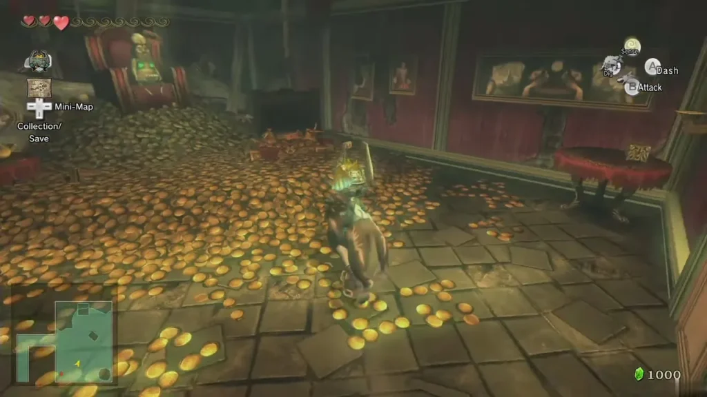 Wolf Link standing in Jovani's room knee-deep in gold coins Wolf Link standing in Jovani's room knee-deep in gold coins