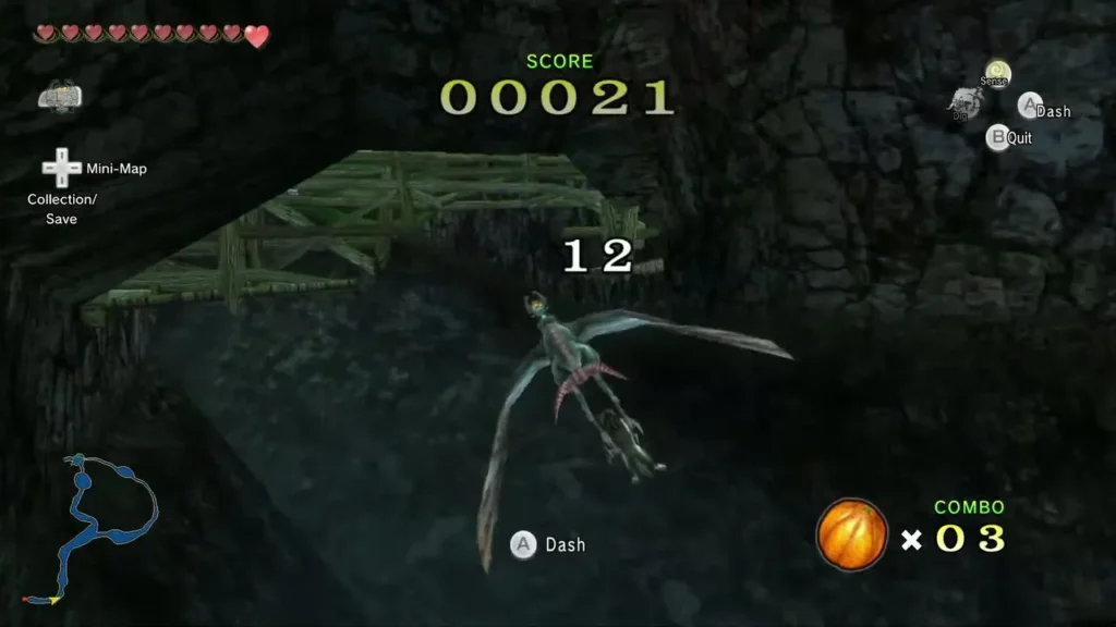 Kargarok flying through a cave with an orange combo and rising score Kargarok flying through a cave with an orange combo and rising score