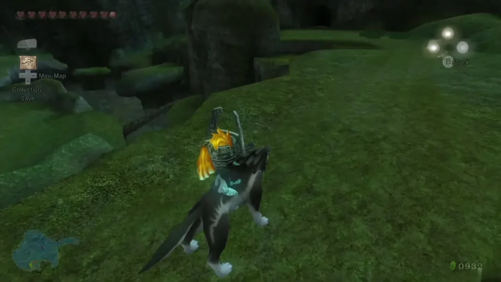 Wolf Link with Midna on the grassy ledge at night beside the water Wolf Link with Midna on the grassy ledge at night beside the water