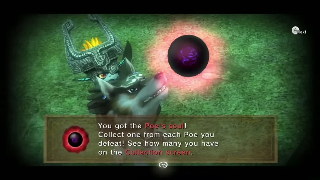 Poe Soul message box on the ledge with Wolf Link Poe Soul message box on the ledge with Wolf Link