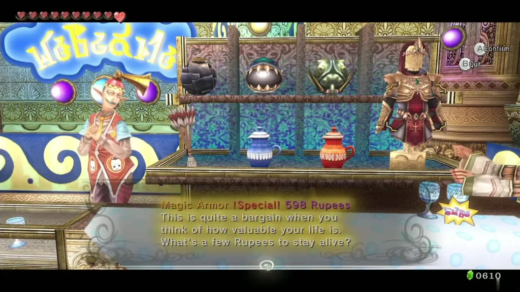 Malo Mart shop case showing the Magic Armor for sale at 598 Rupees Malo Mart shop case showing the Magic Armor for sale at 598 Rupees
