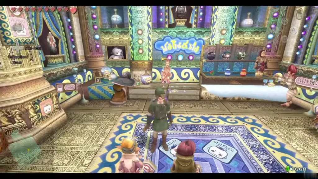 Link inside the Castle Town Malo Mart with the shopkeeper nearby Link inside the Castle Town Malo Mart with the shopkeeper nearby