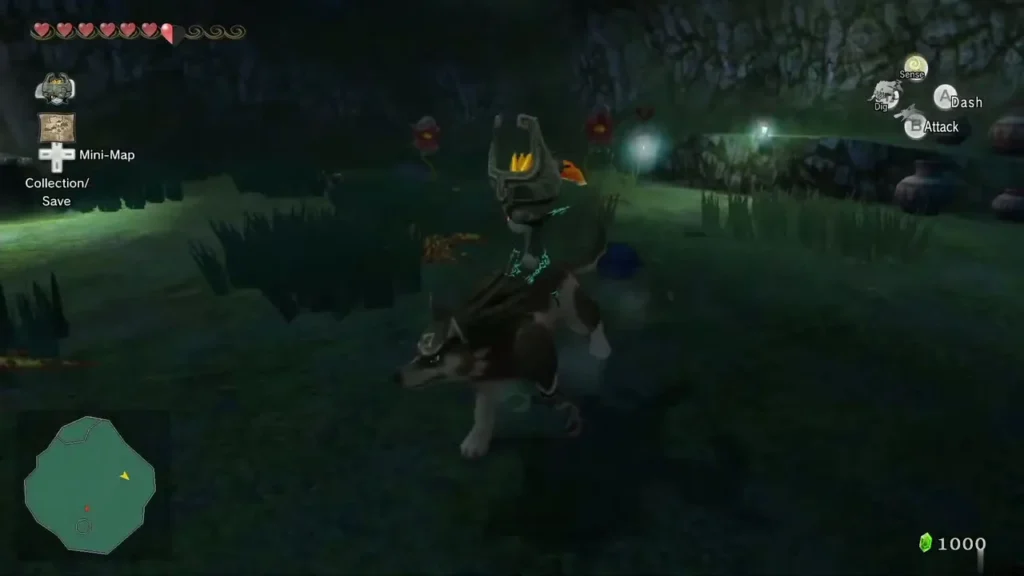 Wolf Link with Midna in the grotto below, among pots and Deku Babas Wolf Link with Midna in the grotto below, among pots and Deku Babas