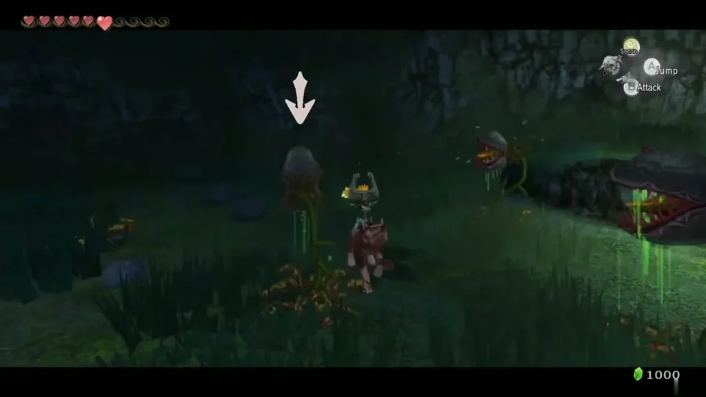 Wolf Link facing a Deku Baba and an Imp Poe in the grotto Wolf Link facing a Deku Baba and an Imp Poe in the grotto