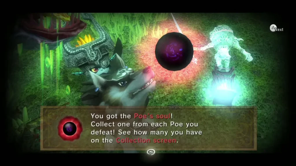 The You got the Poe's soul message over Wolf Link and Midna in the grotto The You got the Poe's soul message over Wolf Link and Midna in the grotto